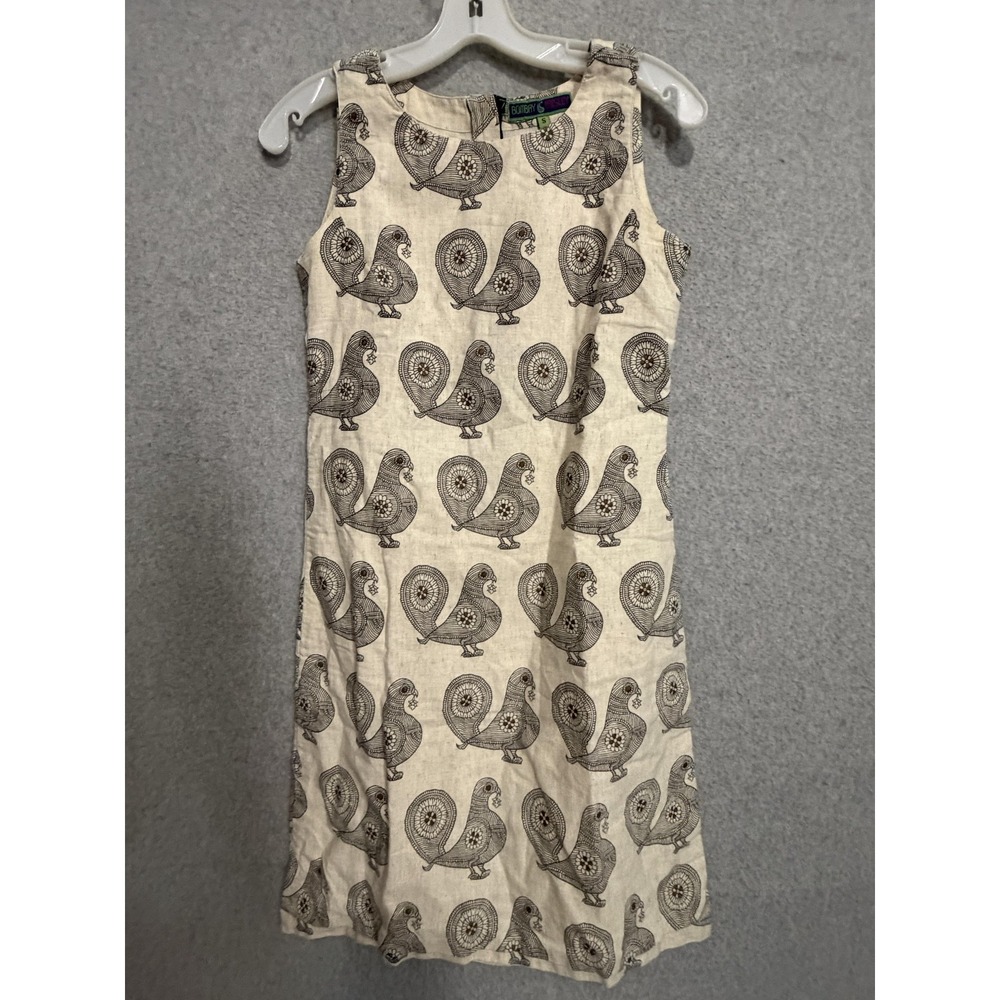Bombay Paisley Dress Womens S White Bird Print Shift Sleeveless Lined Round Neck